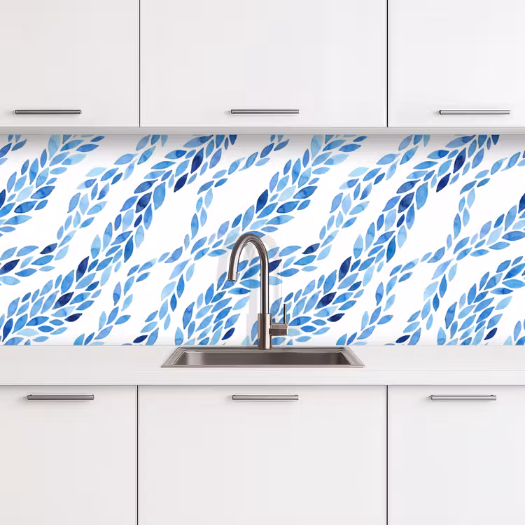 Keuken achterwand - Bladeren - Aquarel - Patroon - Modern - Blauw — 4