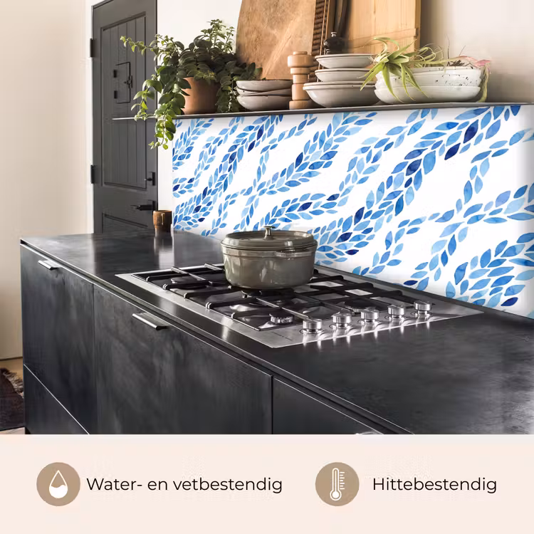 Keuken achterwand - Bladeren - Aquarel - Patroon - Modern - Blauw — 5