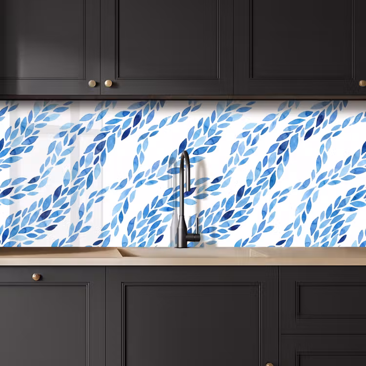 Keuken achterwand - Bladeren - Aquarel - Patroon - Modern - Blauw — 6