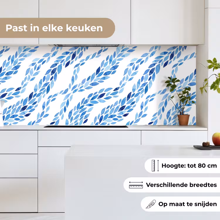 Keuken achterwand - Bladeren - Aquarel - Patroon - Modern - Blauw — 7