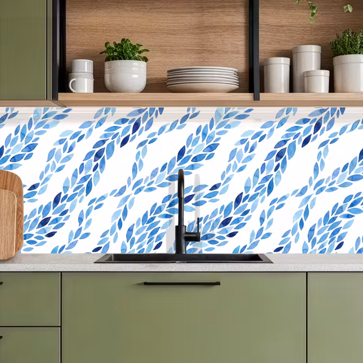 Keuken achterwand - Bladeren - Aquarel - Patroon - Modern - Blauw — 8