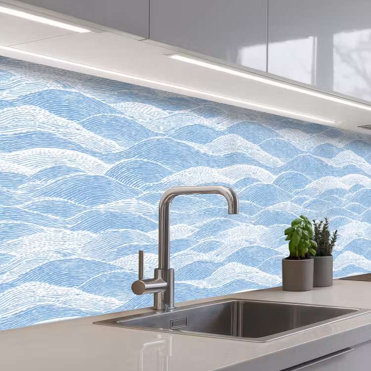 Keuken achterwand - Blauw - Wit - Golven - Getekend — 2