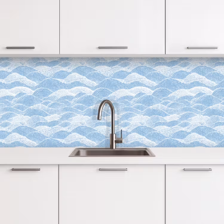 Keuken achterwand - Blauw - Wit - Golven - Getekend — 4