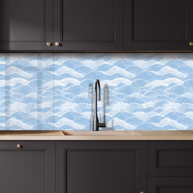 Keuken achterwand - Blauw - Wit - Golven - Getekend — 6