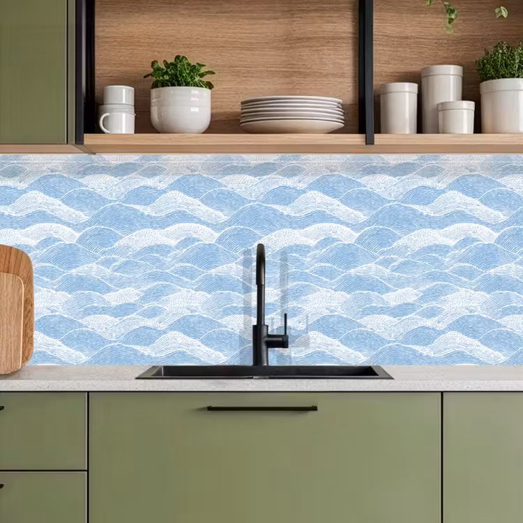 Keuken achterwand - Blauw - Wit - Golven - Getekend — 8