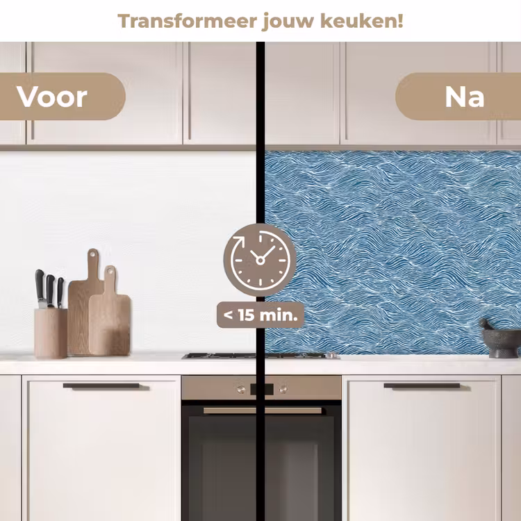 Keuken achterwand - Blauw - Wit - Golven - Getekend - Textuur — 3