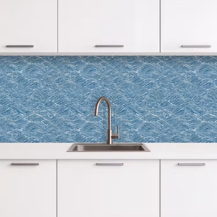 Keuken achterwand - Blauw - Wit - Golven - Getekend - Textuur — 4