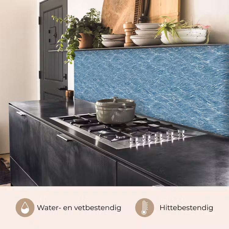 Keuken achterwand - Blauw - Wit - Golven - Getekend - Textuur — 5