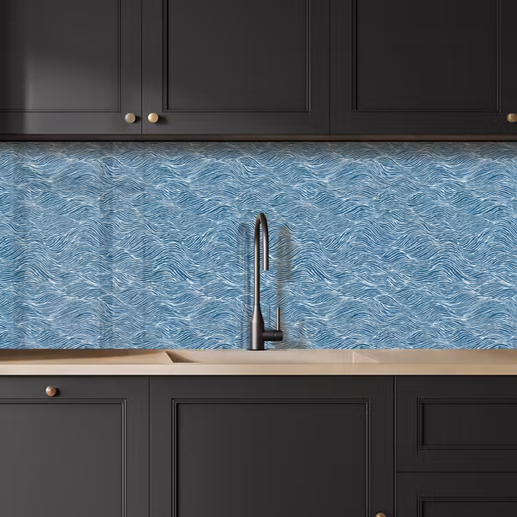 Keuken achterwand - Blauw - Wit - Golven - Getekend - Textuur — 6