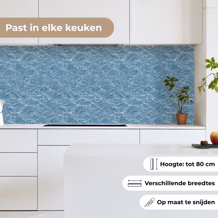 Keuken achterwand - Blauw - Wit - Golven - Getekend - Textuur — 7