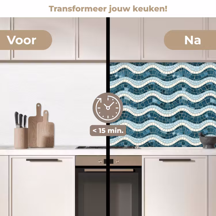 Keuken achterwand - Blauw - Wit - Mozaïek - Golvend — 3