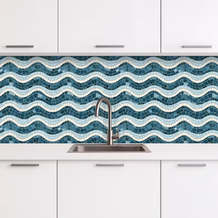 Keuken achterwand - Blauw - Wit - Mozaïek - Golvend — 4