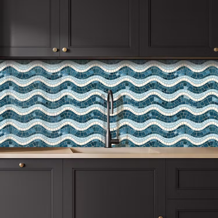 Keuken achterwand - Blauw - Wit - Mozaïek - Golvend — 6