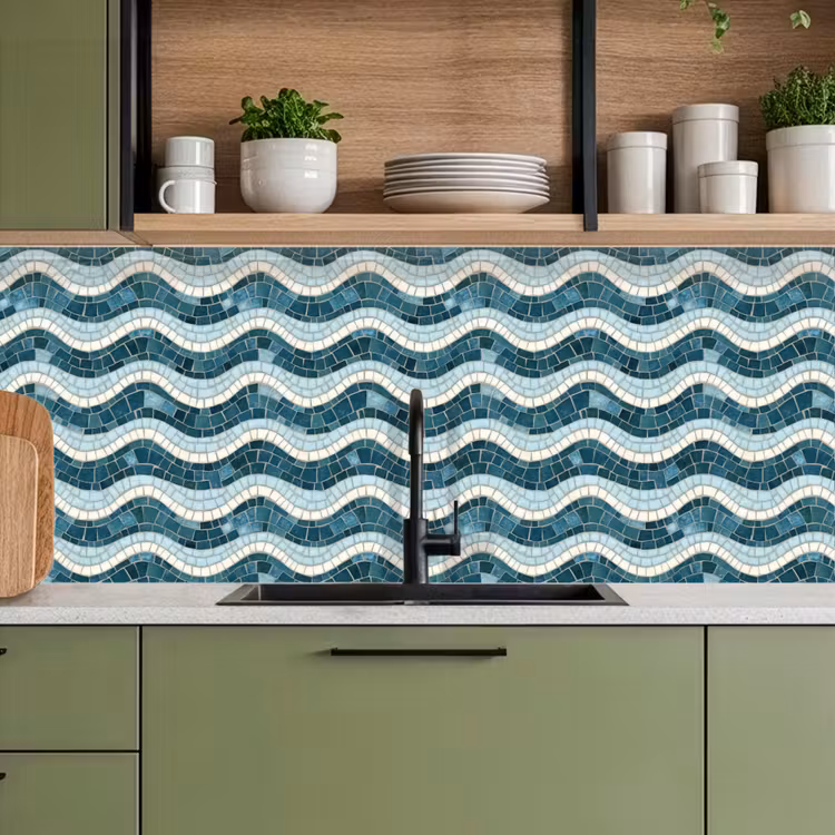 Keuken achterwand - Blauw - Wit - Mozaïek - Golvend — 8