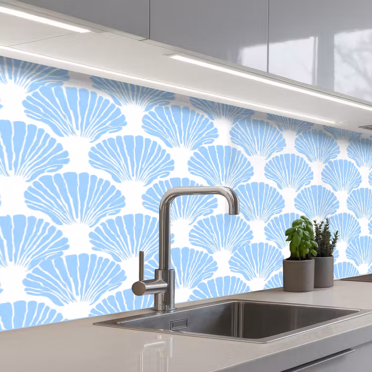 Keuken achterwand - Blauw - Wit - Schelpen - Grafisch - Structuur — 2