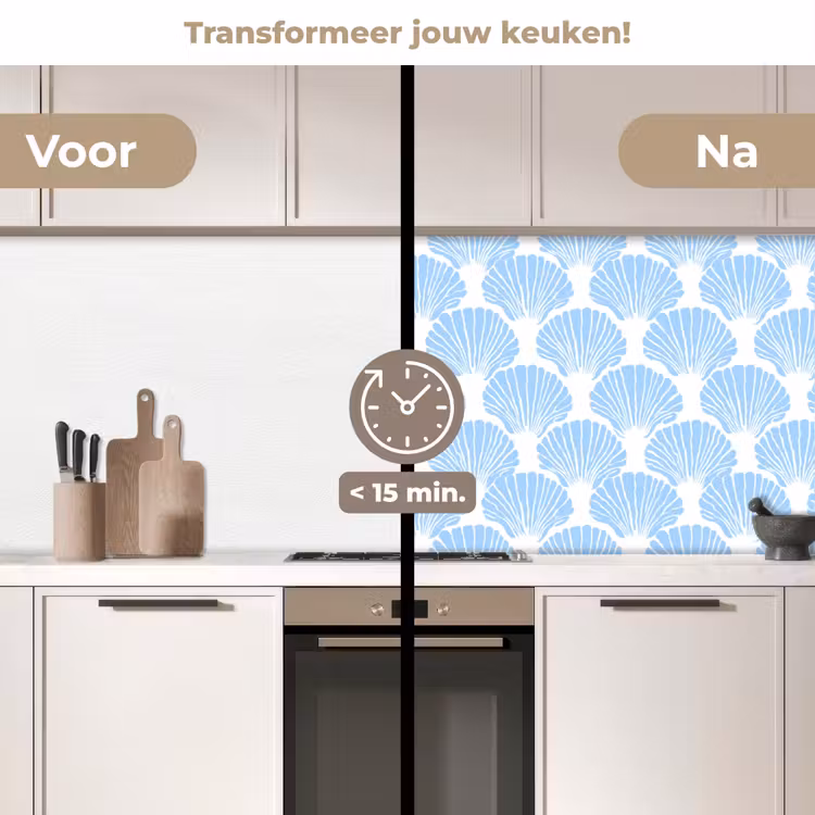 Keuken achterwand - Blauw - Wit - Schelpen - Grafisch - Structuur — 3