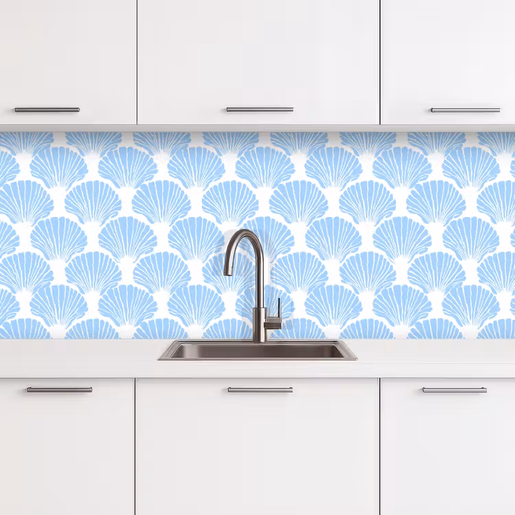 Keuken achterwand - Blauw - Wit - Schelpen - Grafisch - Structuur — 4