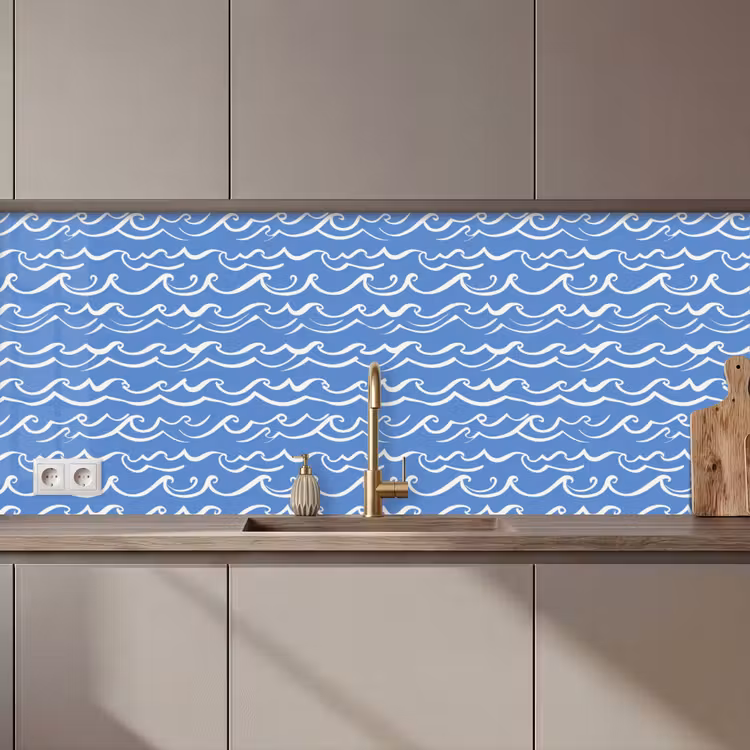 Keuken achterwand - Blauw - Wit - Simpel - Getekend - Golven — 1