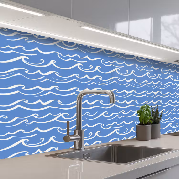 Keuken achterwand - Blauw - Wit - Simpel - Getekend - Golven — 2