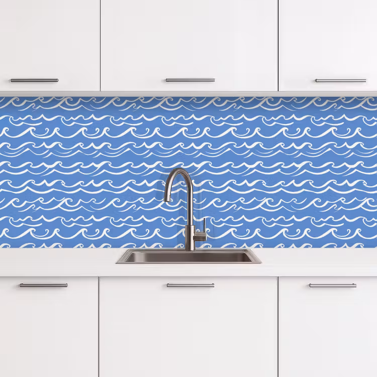 Keuken achterwand - Blauw - Wit - Simpel - Getekend - Golven — 4