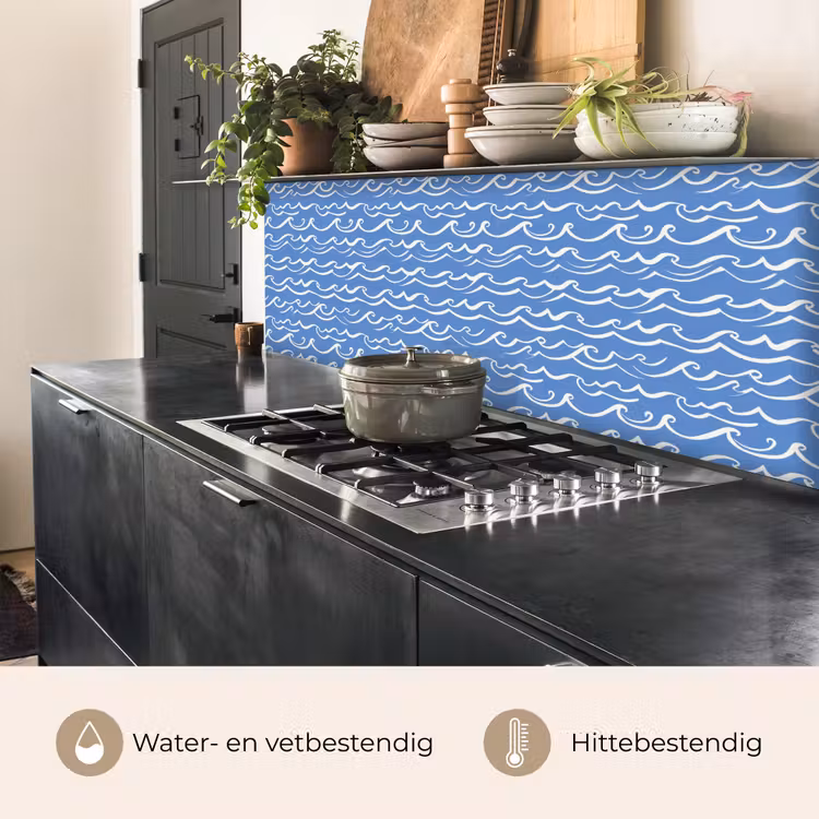 Keuken achterwand - Blauw - Wit - Simpel - Getekend - Golven — 5
