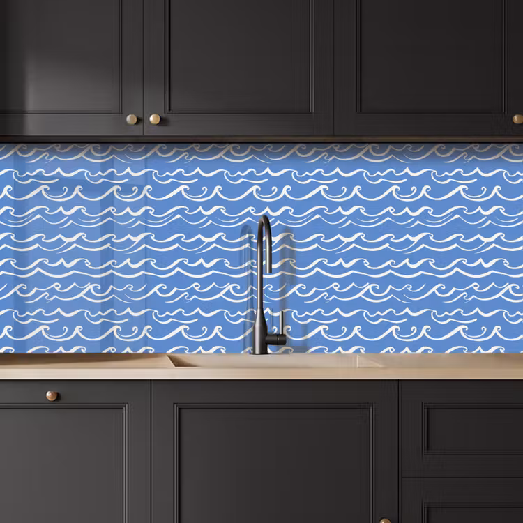 Keuken achterwand - Blauw - Wit - Simpel - Getekend - Golven — 6