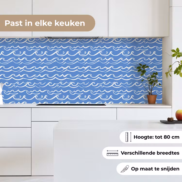 Keuken achterwand - Blauw - Wit - Simpel - Getekend - Golven — 7