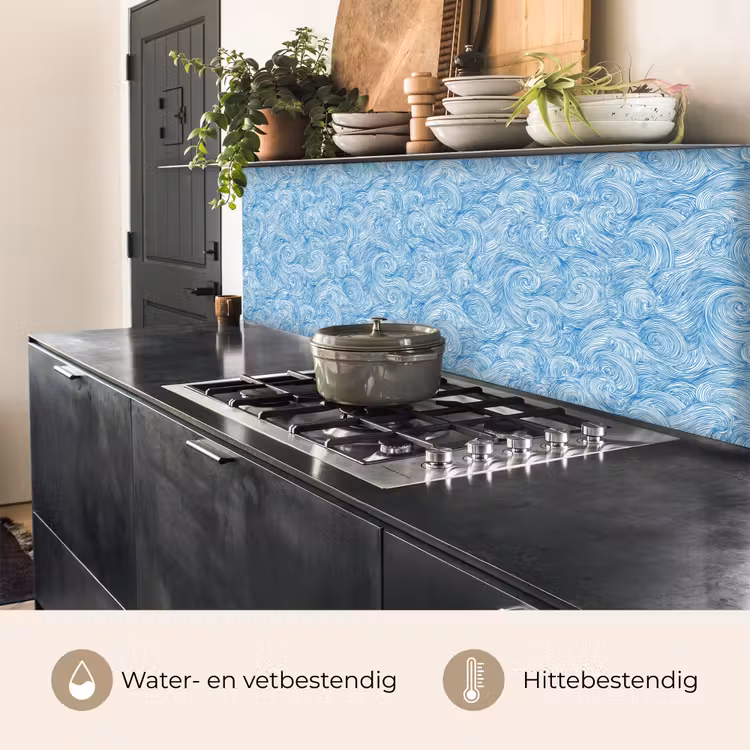 Keuken achterwand - Blauw - Wit - Spiraal - Golven - Lijnen — 5