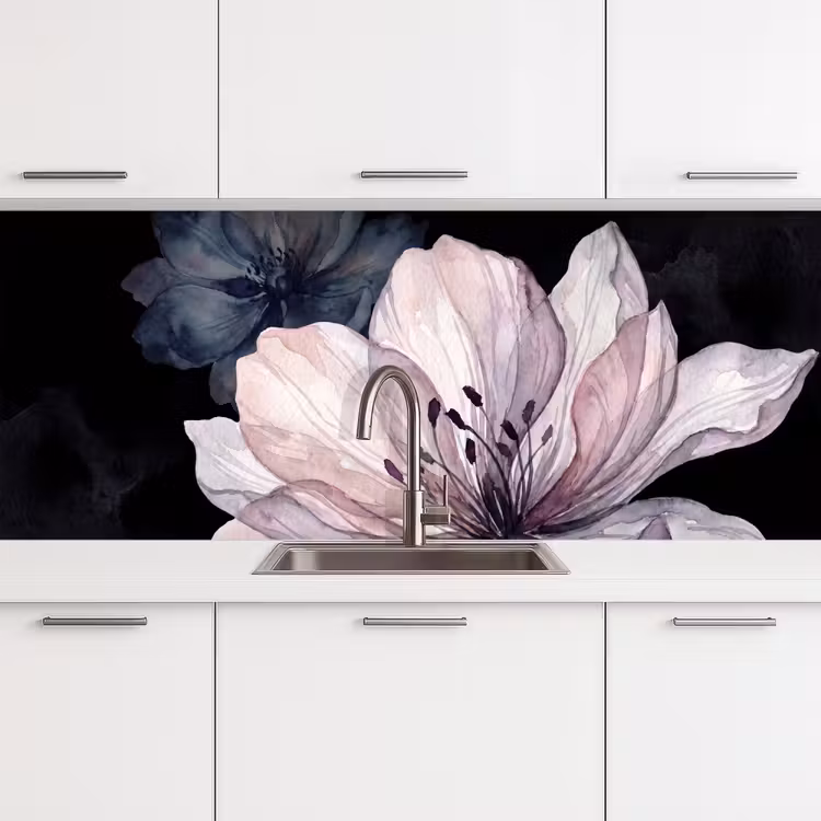 Keuken achterwand - Bloemen - Aquarel - Modern - Roze - Donker — 4