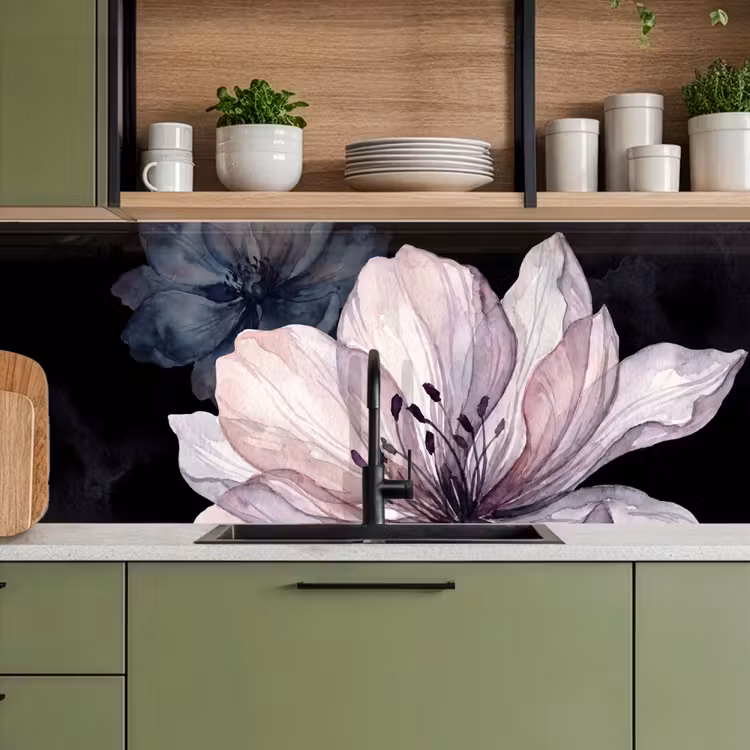 Keuken achterwand - Bloemen - Aquarel - Modern - Roze - Donker — 8