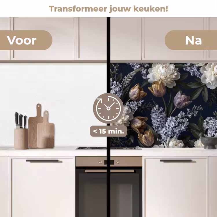 Keuken achterwand - Bloemen - Donker - Elegant - Natuur - Wit — 3