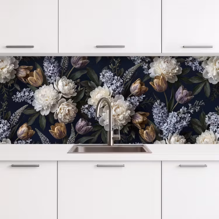 Keuken achterwand - Bloemen - Donker - Elegant - Natuur - Wit — 4