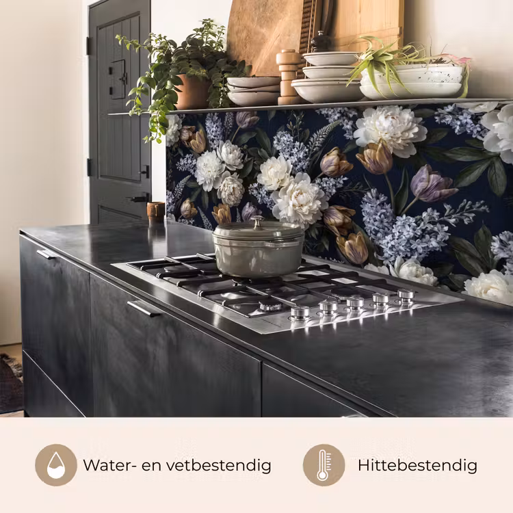 Keuken achterwand - Bloemen - Donker - Elegant - Natuur - Wit — 5
