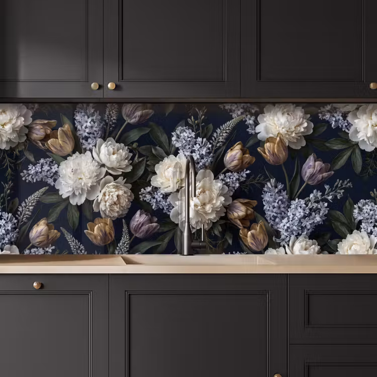 Keuken achterwand - Bloemen - Donker - Elegant - Natuur - Wit — 6