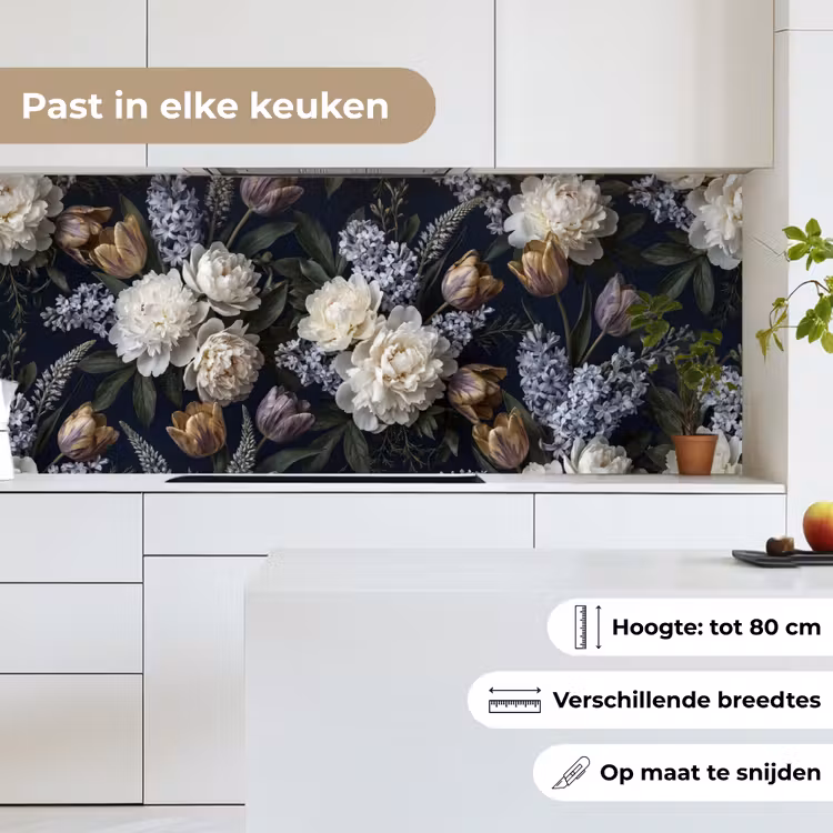 Keuken achterwand - Bloemen - Donker - Elegant - Natuur - Wit — 7