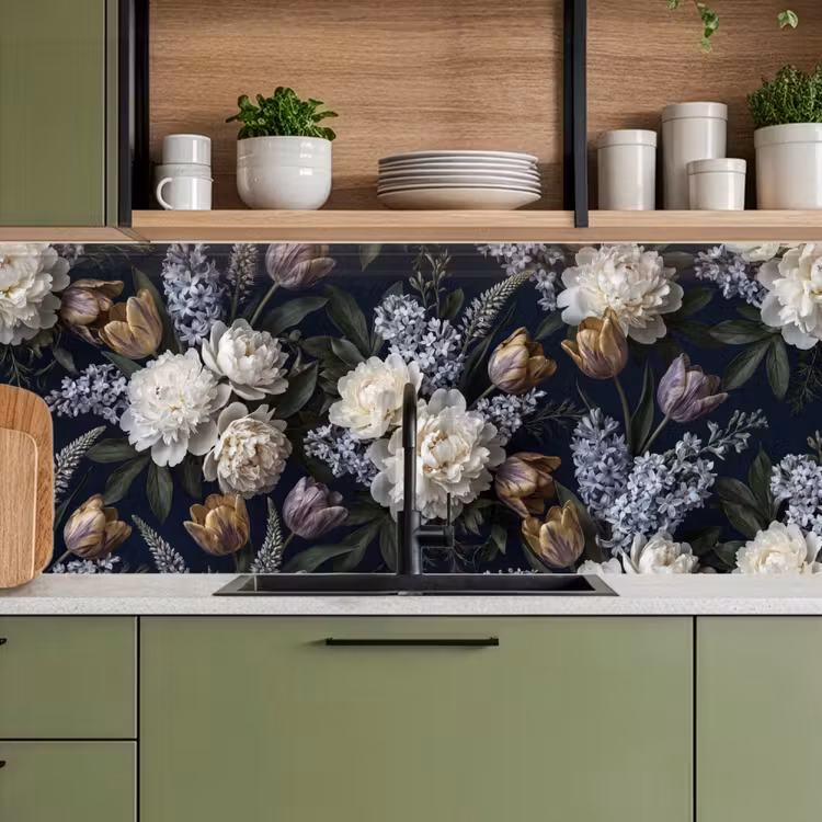 Keuken achterwand - Bloemen - Donker - Elegant - Natuur - Wit — 8