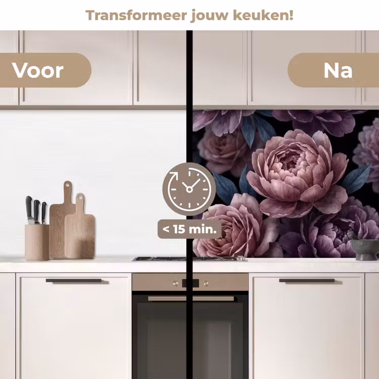 Keuken achterwand - Bloemen - Patroon - Donker - Botanisch - Paars — 3
