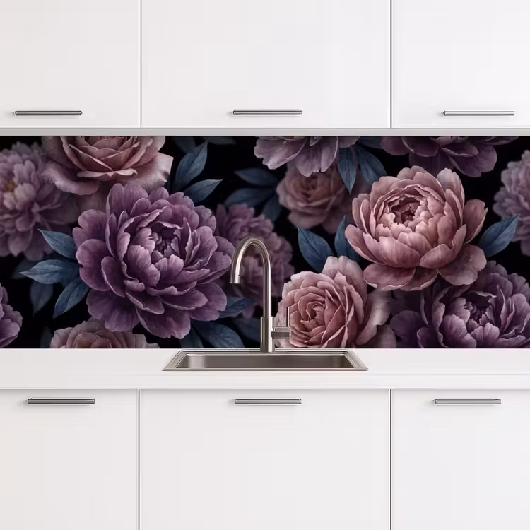 Keuken achterwand - Bloemen - Patroon - Donker - Botanisch - Paars — 4