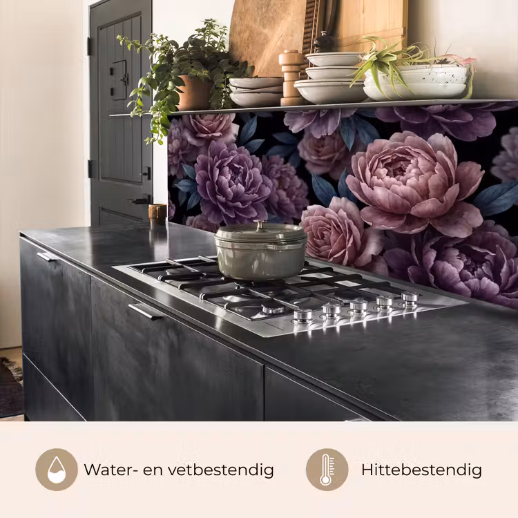 Keuken achterwand - Bloemen - Patroon - Donker - Botanisch - Paars — 5