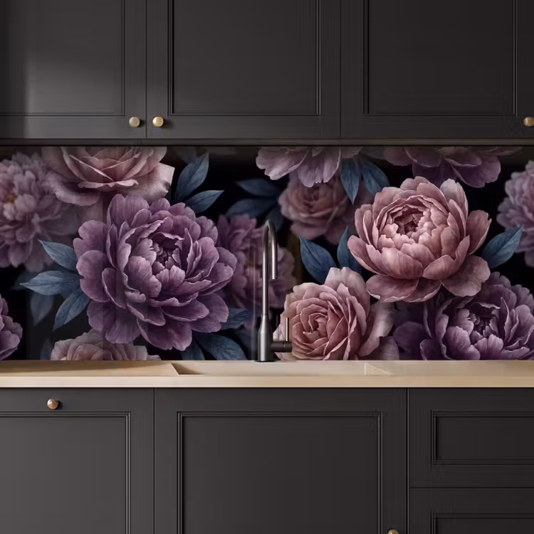 Keuken achterwand - Bloemen - Patroon - Donker - Botanisch - Paars — 6