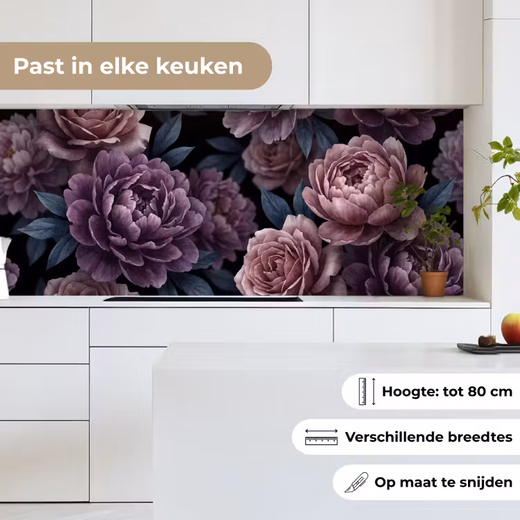 Keuken achterwand - Bloemen - Patroon - Donker - Botanisch - Paars — 7