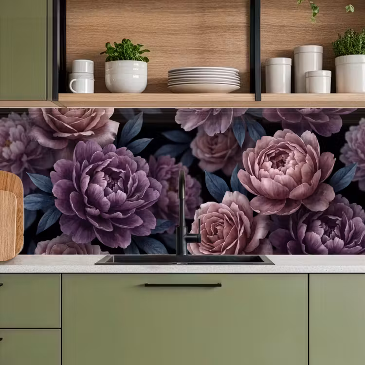 Keuken achterwand - Bloemen - Patroon - Donker - Botanisch - Paars — 8