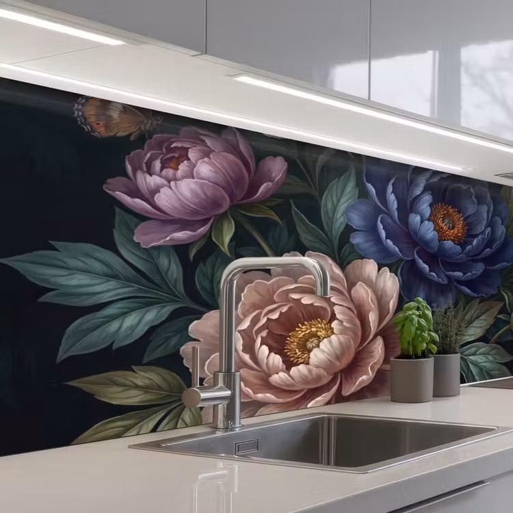 Keuken achterwand - Bloemen - Vlinder - Natuur - Modern - Paars — 2