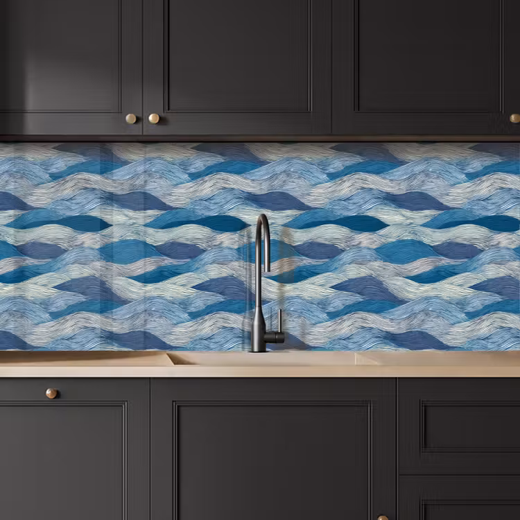 Keuken achterwand - Getekend - Blauw - Wit - Golvend - Streepjes — 6