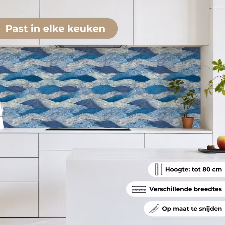 Keuken achterwand - Getekend - Blauw - Wit - Golvend - Streepjes — 7