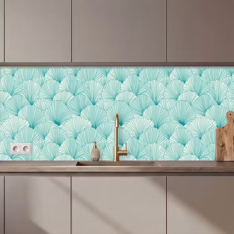Keuken achterwand - Groen - Wit - Ginko - Getekend - Textuur — 1