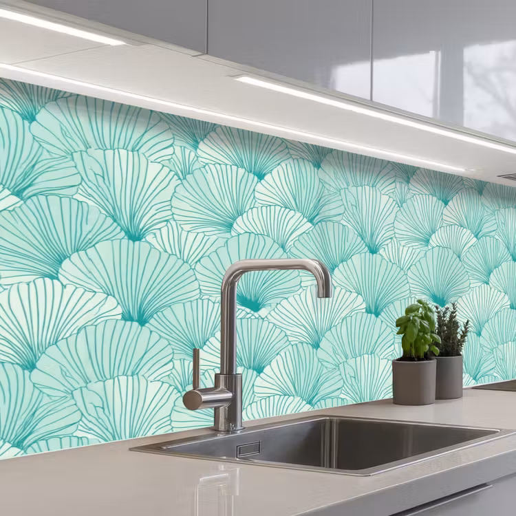Keuken achterwand - Groen - Wit - Ginko - Getekend - Textuur — 2
