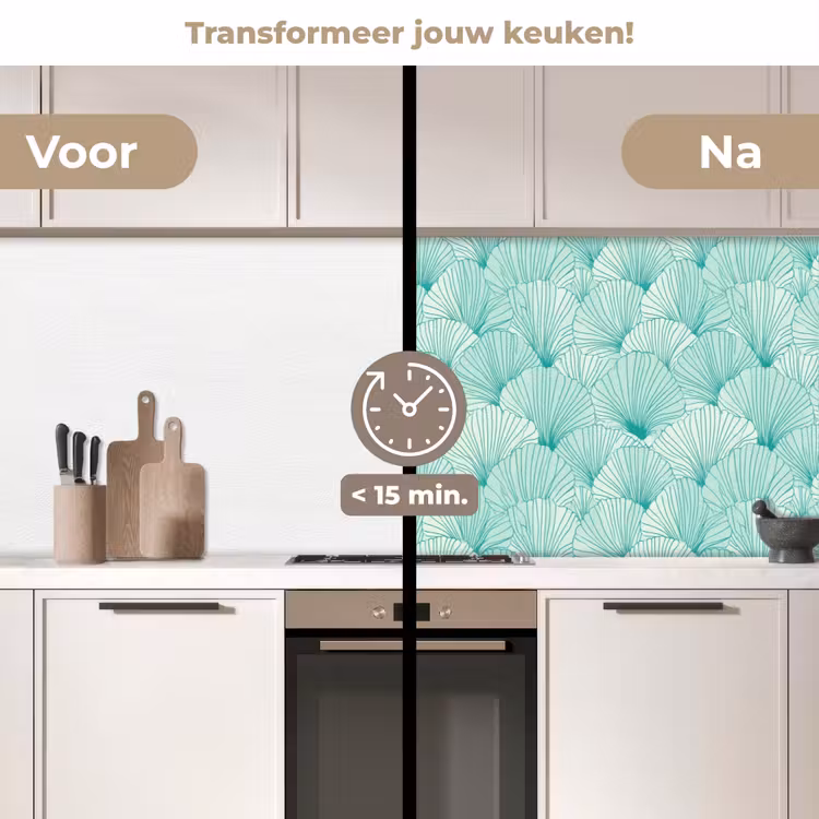 Keuken achterwand - Groen - Wit - Ginko - Getekend - Textuur — 3