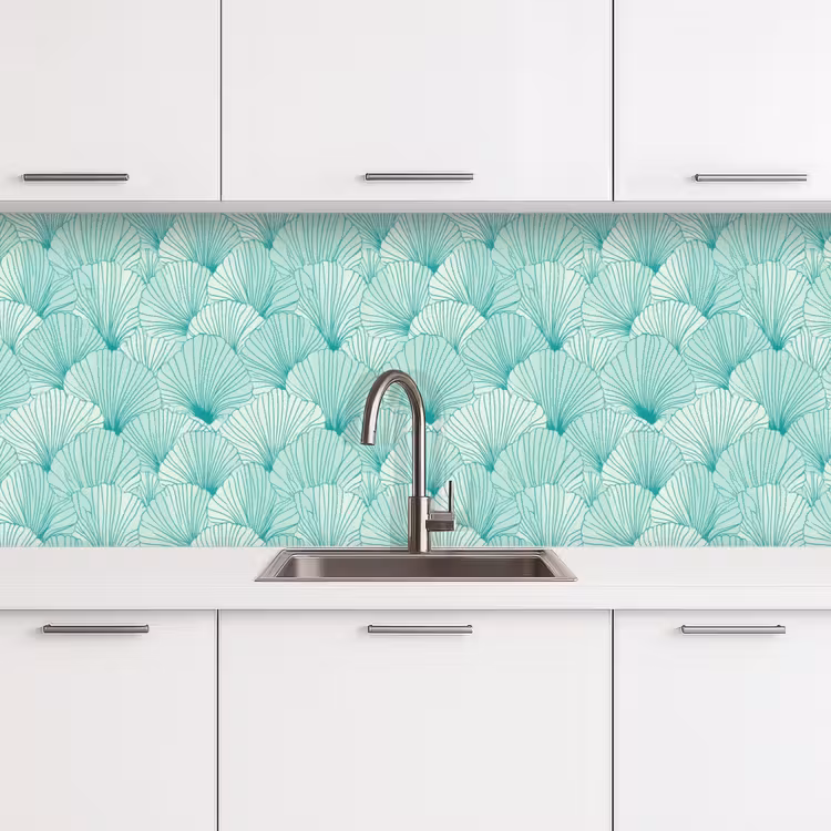 Keuken achterwand - Groen - Wit - Ginko - Getekend - Textuur — 4