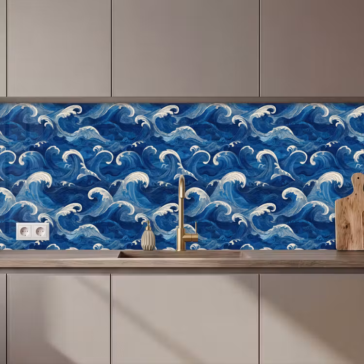 Keuken achterwand - Japans - Oceaan - Golven - Blauw — 1